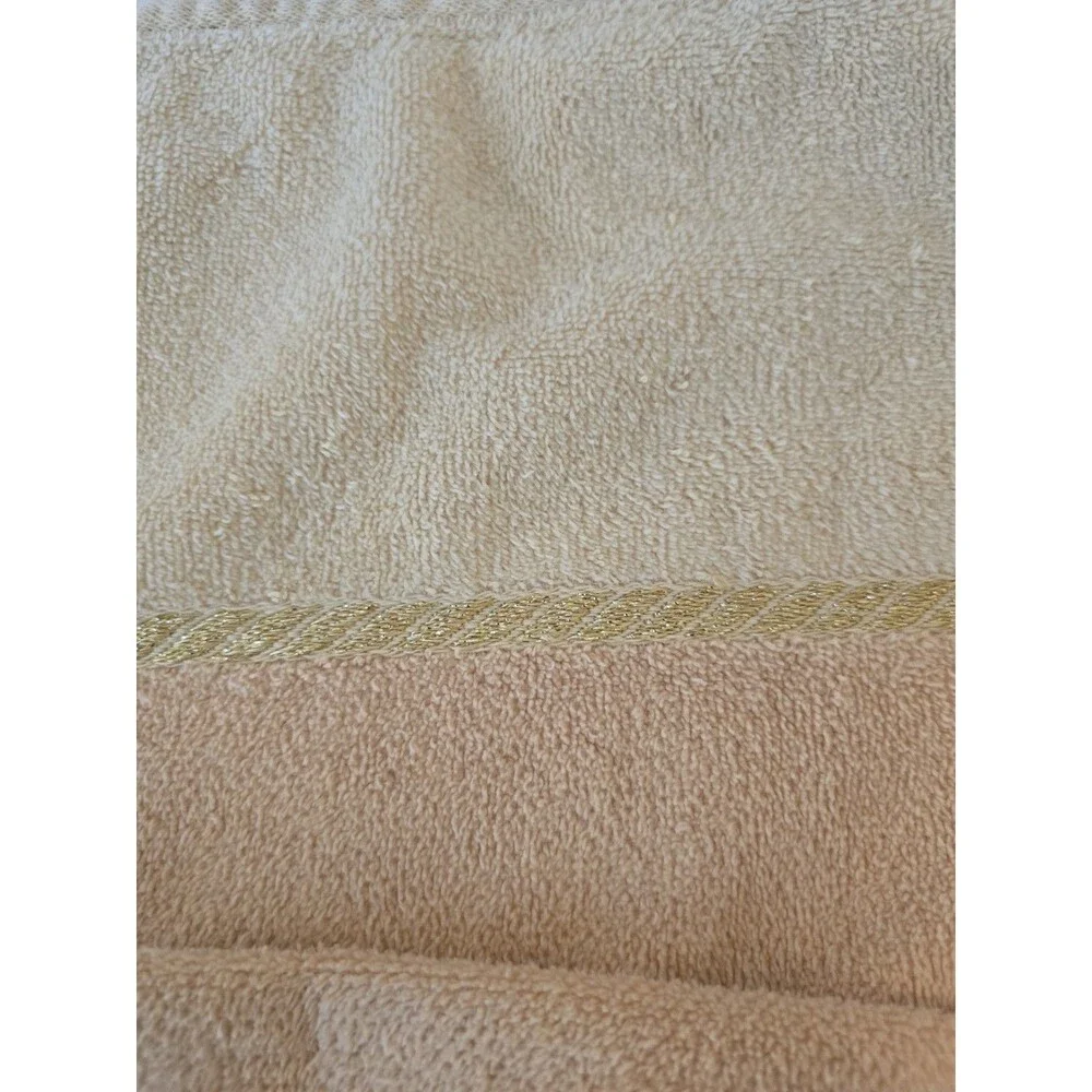 Vintage Santens Bath Towel Tan Gold Metallic Stripe 100% Cotton USA